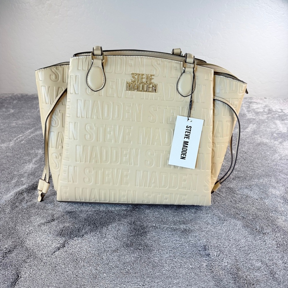 Steve Madden BSABLE Beige Logo Embossed Tote Bag NEW NWT $118.00